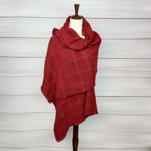 NWT Talbots Red Wrap Scarf Metallic Windowpane Large Chunky New - Picture 7 of 10